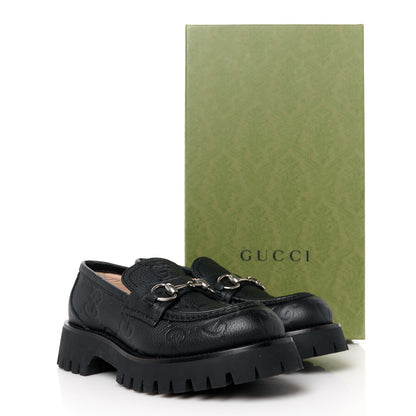 Gucci Piuma Calfskin Embossed Womens Jeanne Platform Lug Sole 30/45mm Loafers 37.5 Black 9 of 9