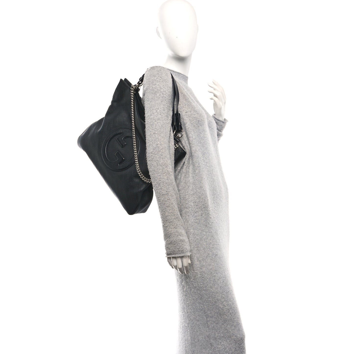 Sakai Be Green Calfskin Diagonal Stitched Medium Blondie Tote Black