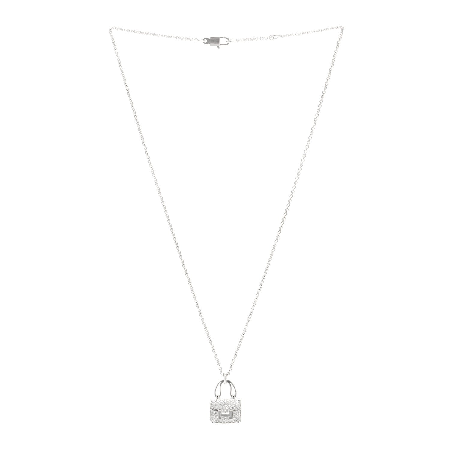 Hermes 18K White Gold Diamond Constance Amulettes Pendant Necklace 3 of 7