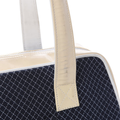 Chanel Patent Jersey Quilted Bowler Navy Blue 11 of 22