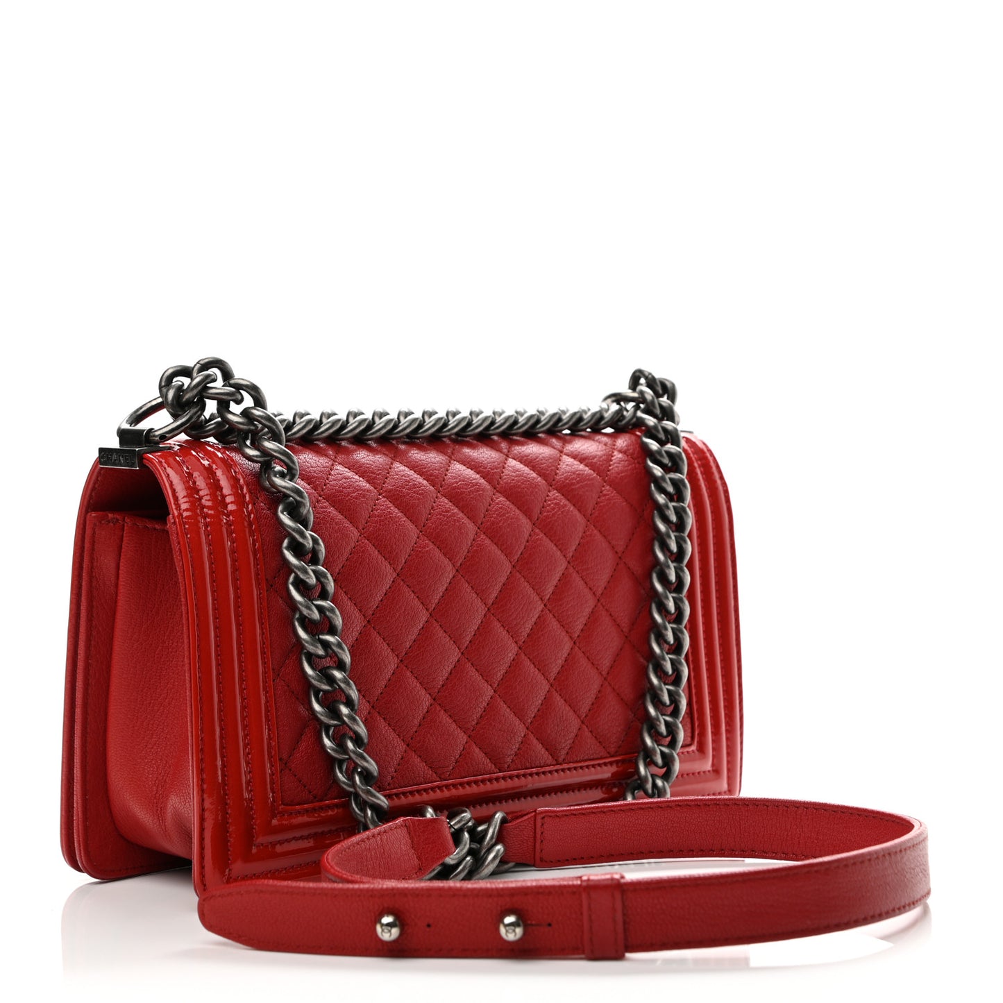 Goatskin Quilted Patent Medium Duo Boy Flap Red
