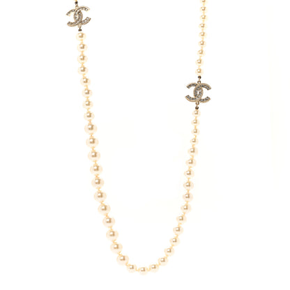 Chanel Pearl Baguette Crystal Long CC Necklace Gold 1 of 7