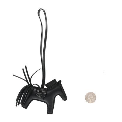 Hermes Milo Lambskin Matte Alligator Touch Grigri Rodeo Horse Bag Charm PM So Black 2 of 5