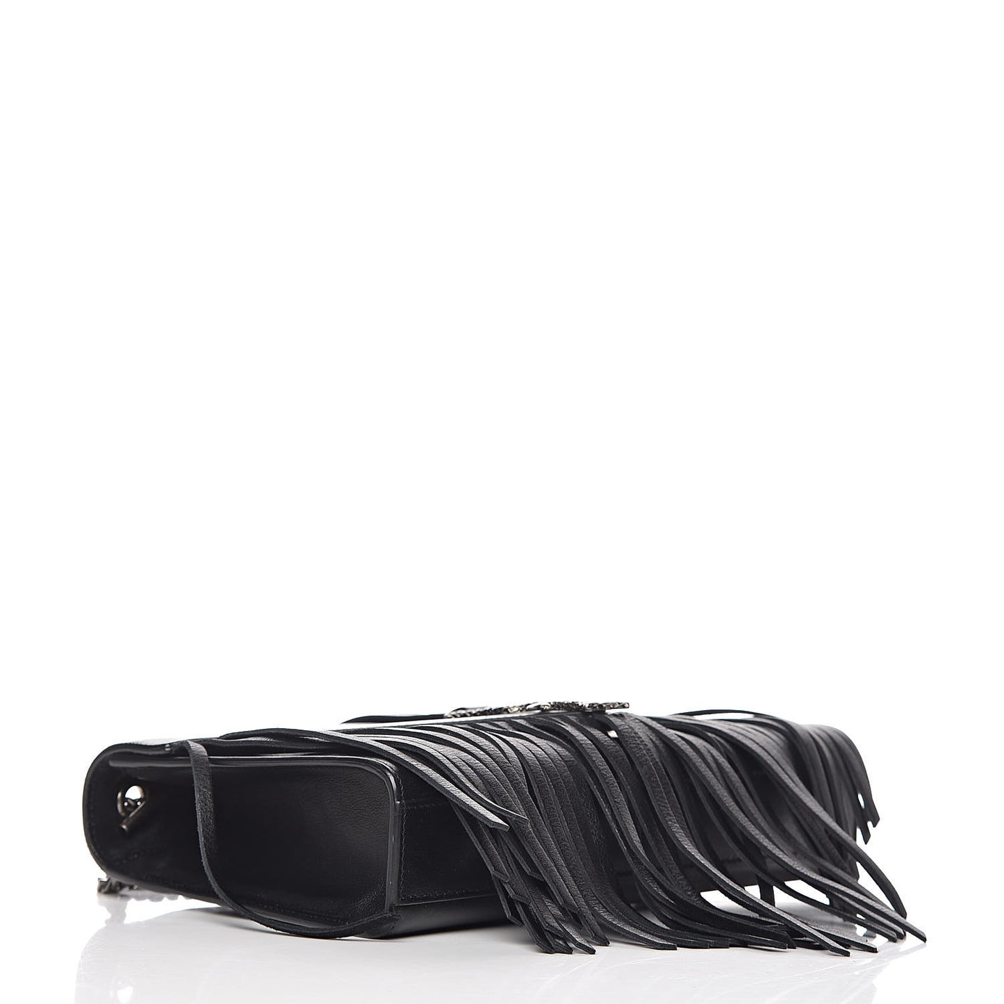 Calfskin Fringe Medium Snake Monogram Satchel Black