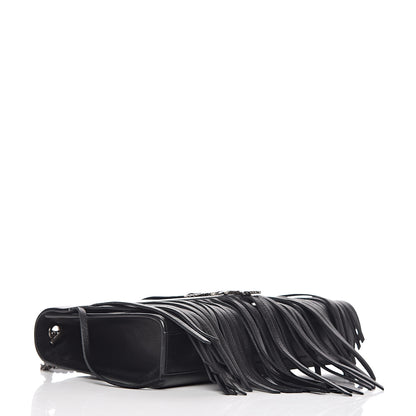 Saint Laurent Calfskin Fringe Medium Snake Monogram Satchel Black 4 of 9