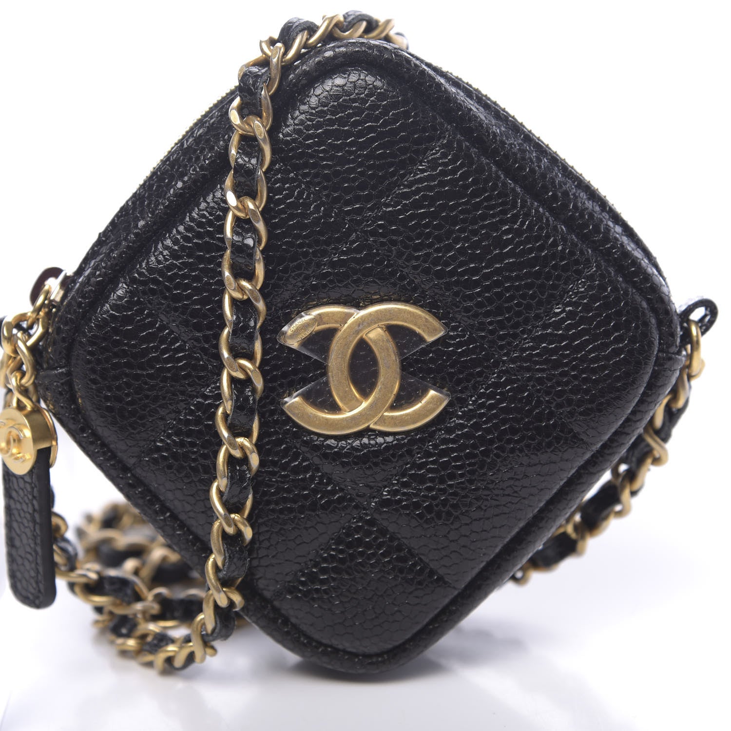 Chanel Caviar Quilted Diamond Coin Purse With Chain Black 10 of 11