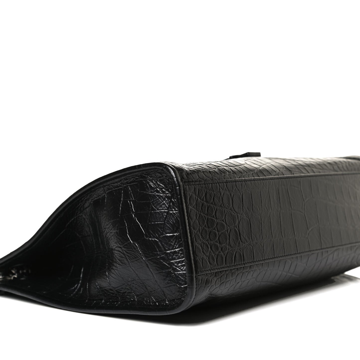 Calfskin Crocodile Embossed Monogram Medium Niki Shopping Bag Black