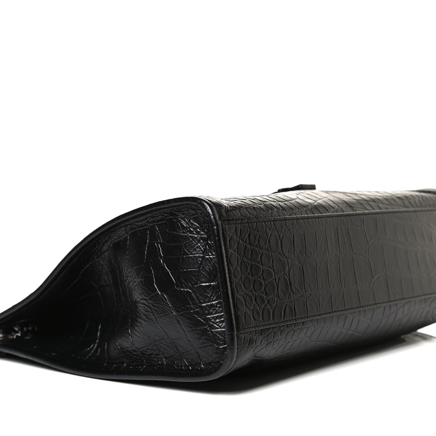 Saint Laurent Calfskin Crocodile Embossed Monogram Medium Niki Shopping Bag Black 10 of 13
