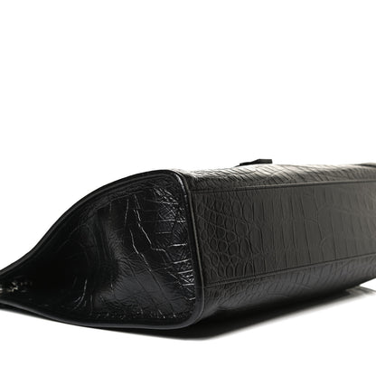 Saint Laurent Calfskin Crocodile Embossed Monogram Medium Niki Shopping Bag Black 10 of 13
