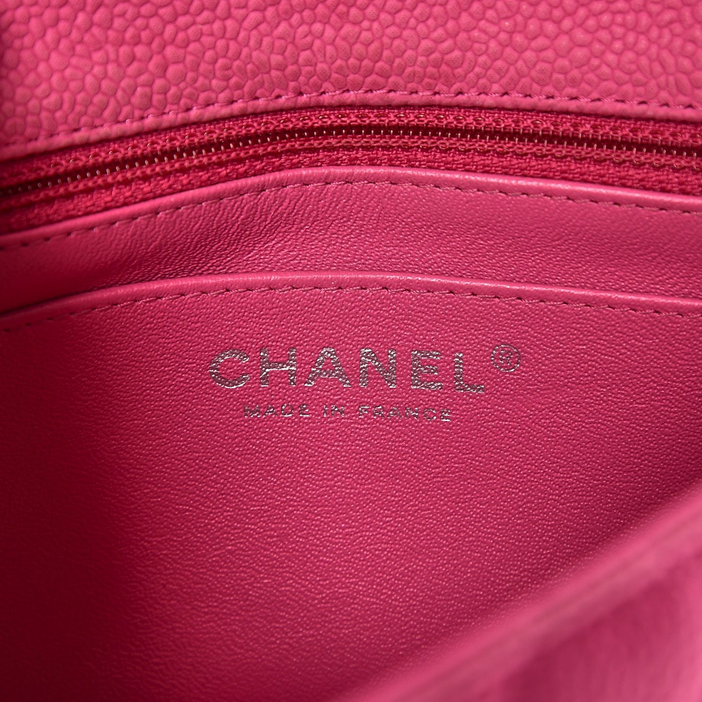 Iridescent Caviar Quilted Mini Square Flap Hot Pink