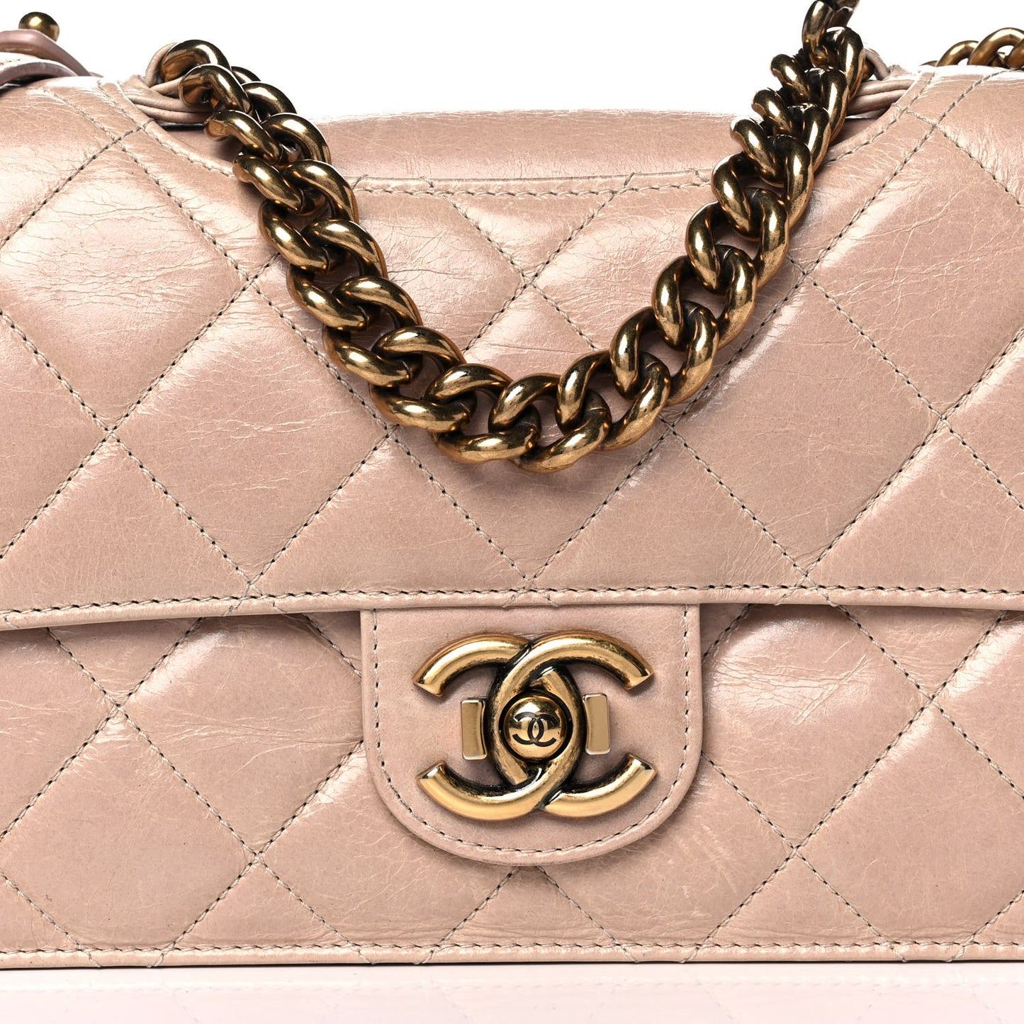 Glazed Calfskin Medium Perfect Edge Flap Light Pink