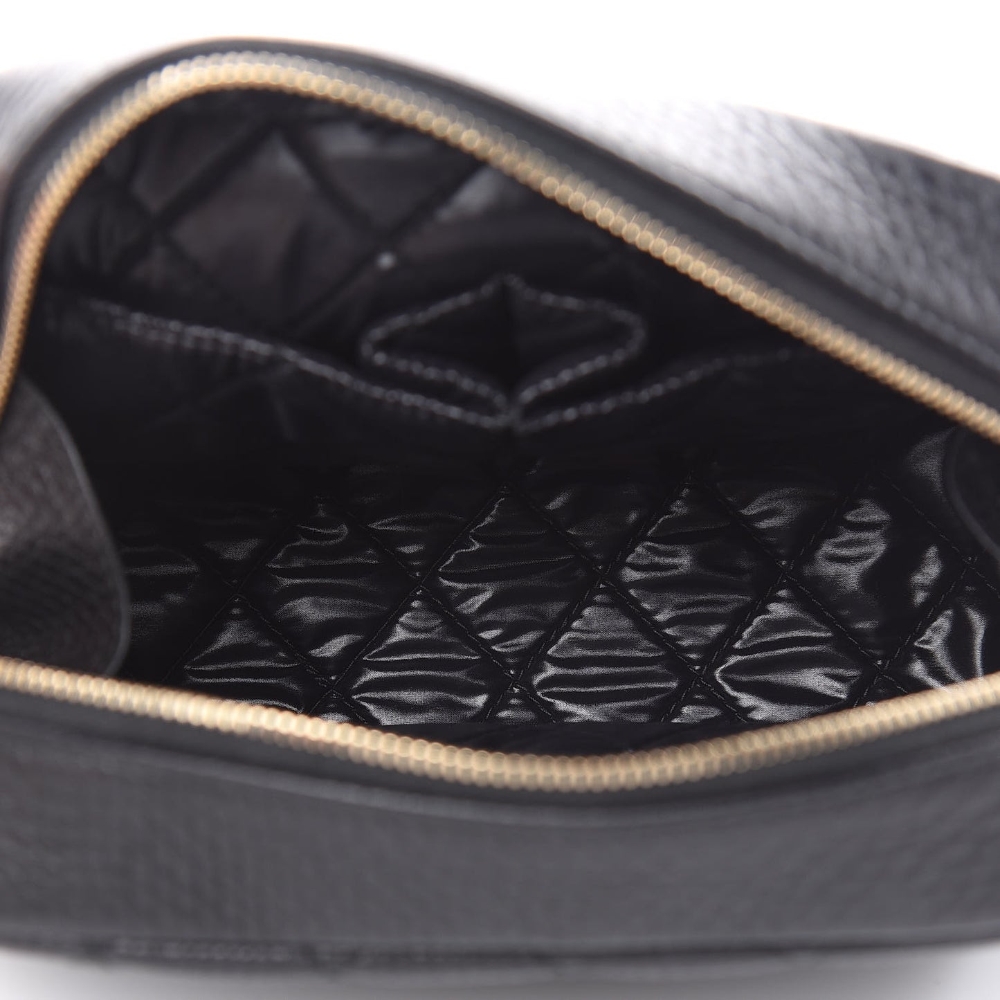 Grained Calfskin Quilted Medium Curvy Pouch Cosmetic Case Black
