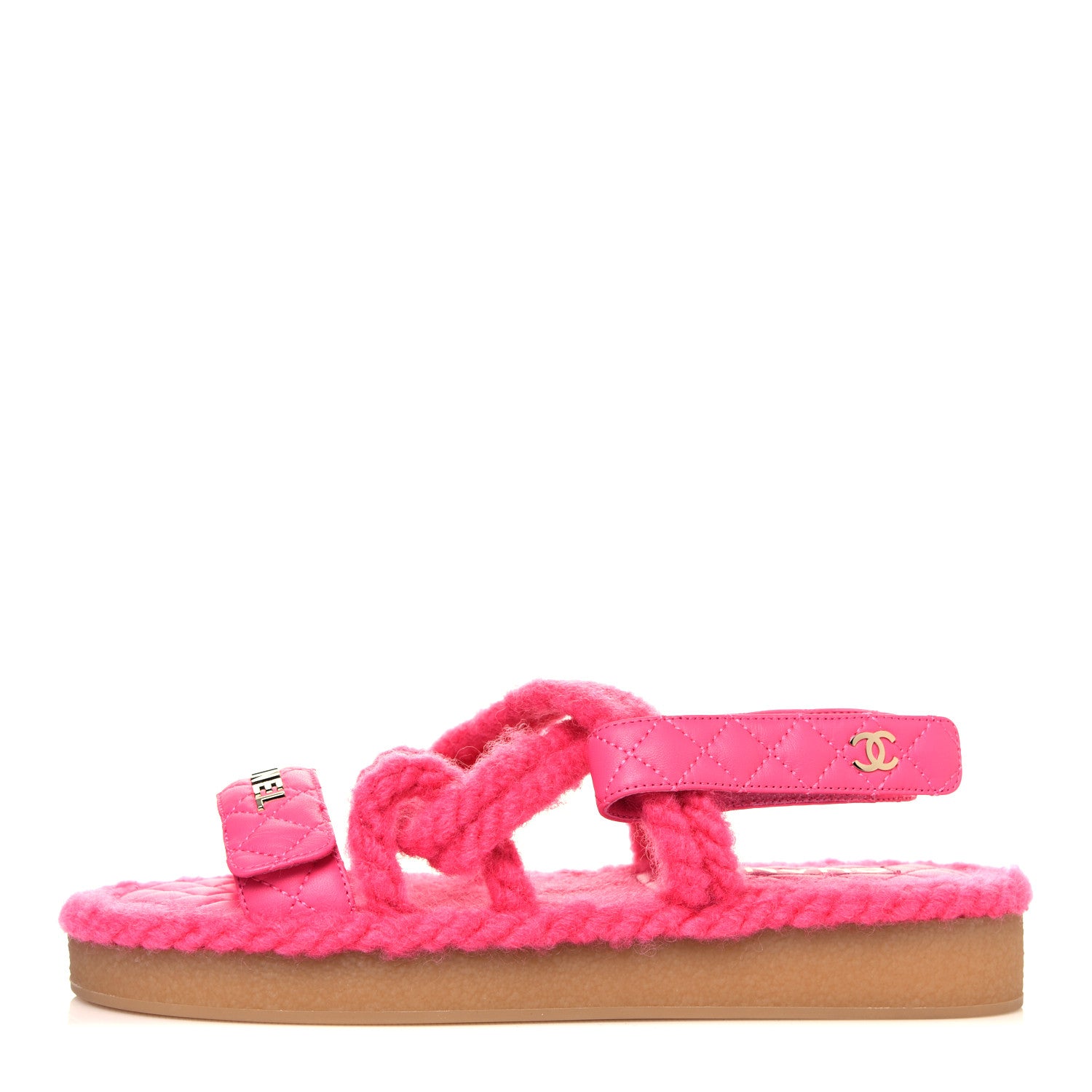 Chanel Cord Lambskin Quilted Logo Sandals 39 Pink 1 of 6