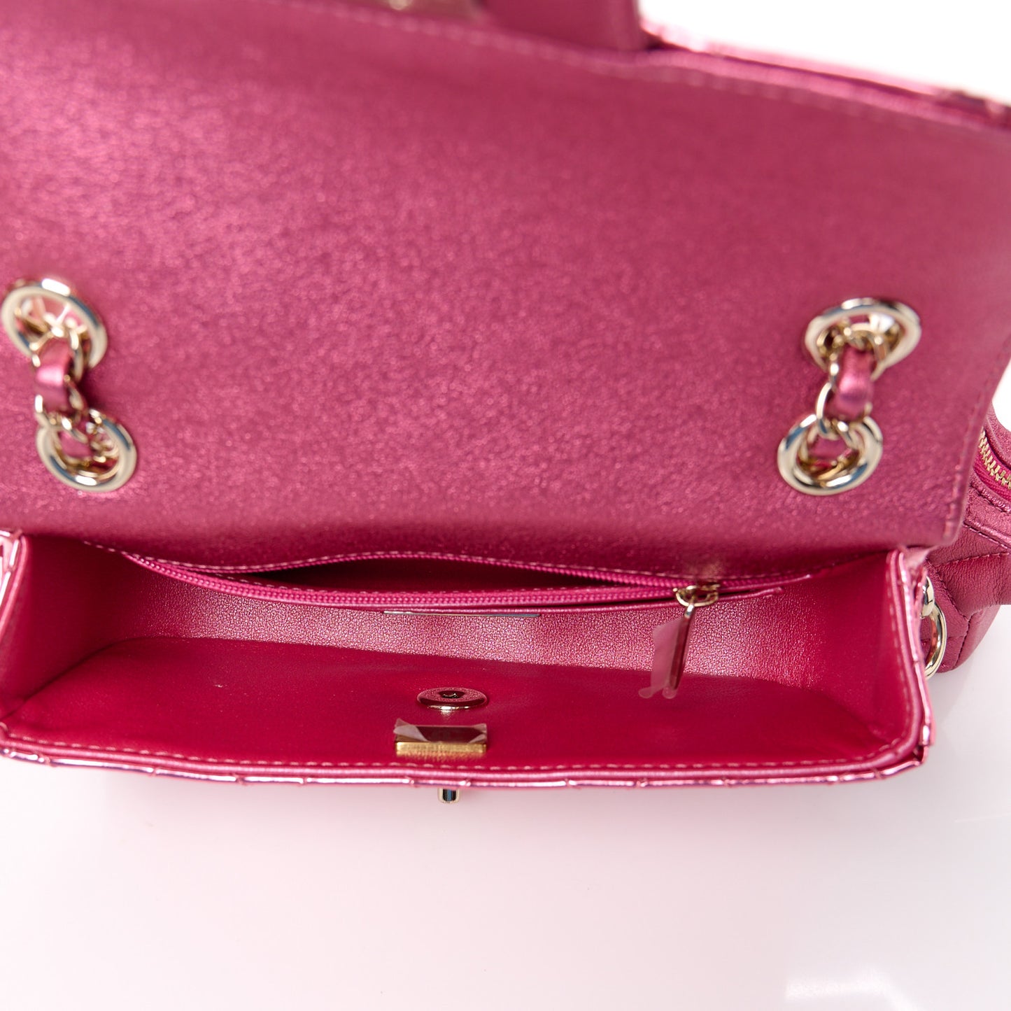 Mirror Calfskin Metallic Lambskin Quilted Hollywood Boulevard Mini Flap With Star Coin Purse Pink