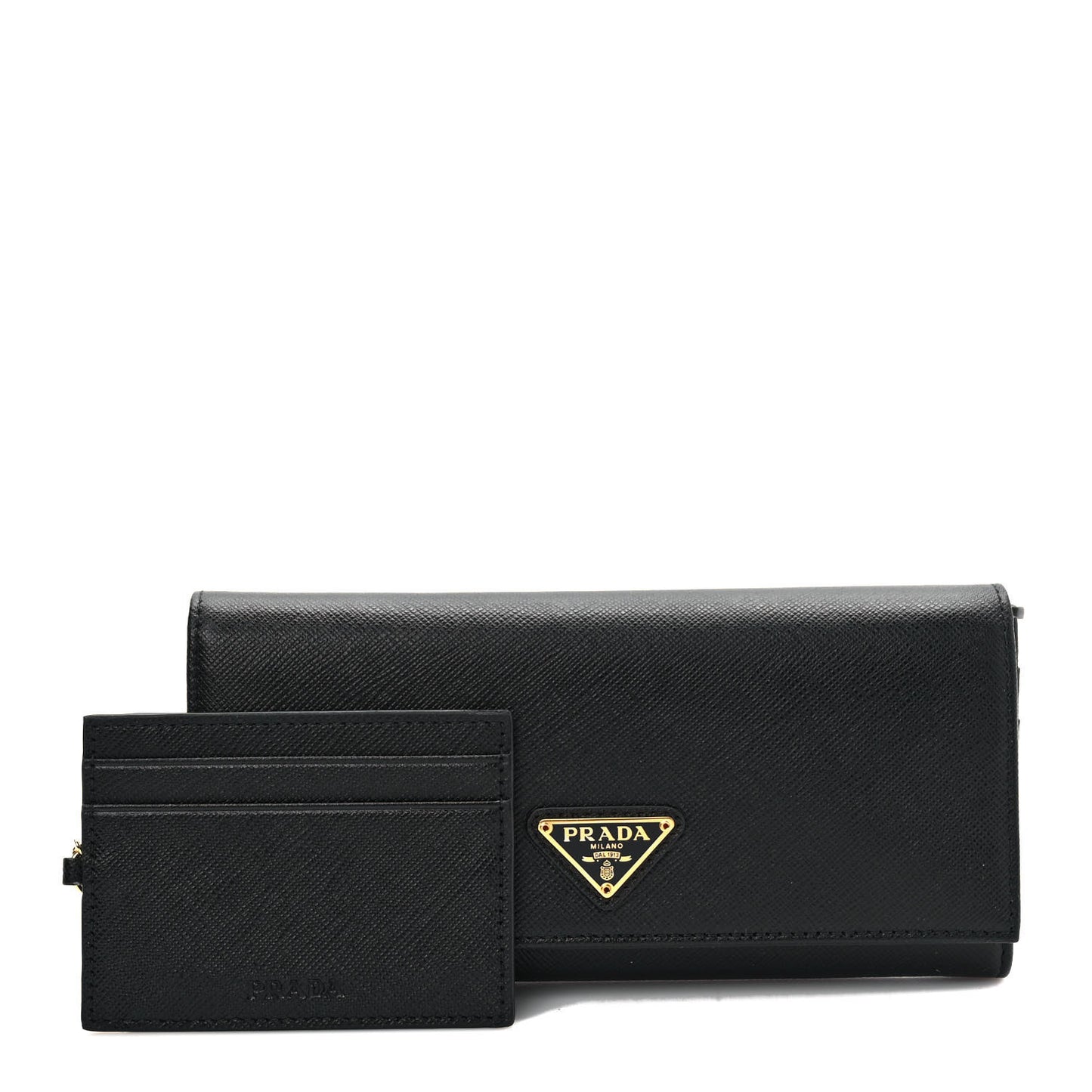 Saffiano Triangle Logo Continental Flap Travel Wallet Black