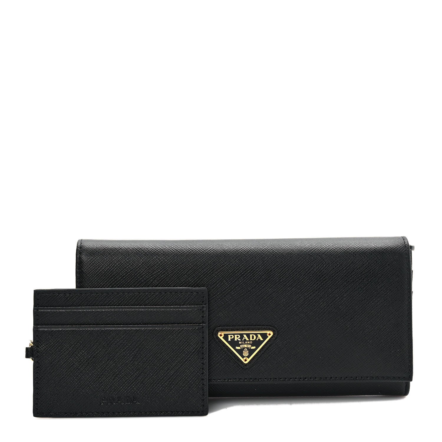 Prada Saffiano Triangle Logo Continental Flap Travel Wallet Black 1 of 7