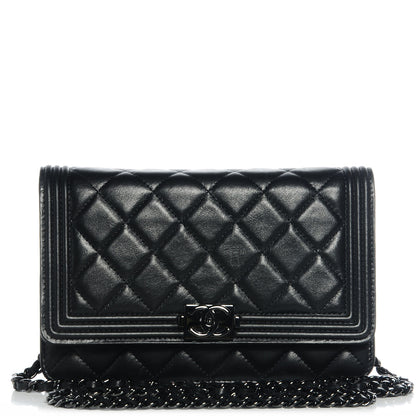 Chanel Lambskin Quilted Boy Wallet On Chain WOC So Black 1 of 9