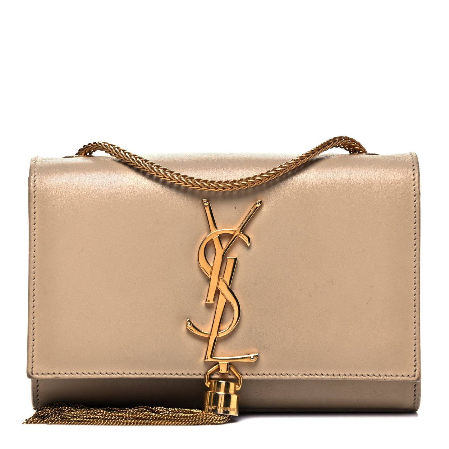 Smooth Calfskin Small Classic Monogram Kate Tassel Satchel Dark Beige