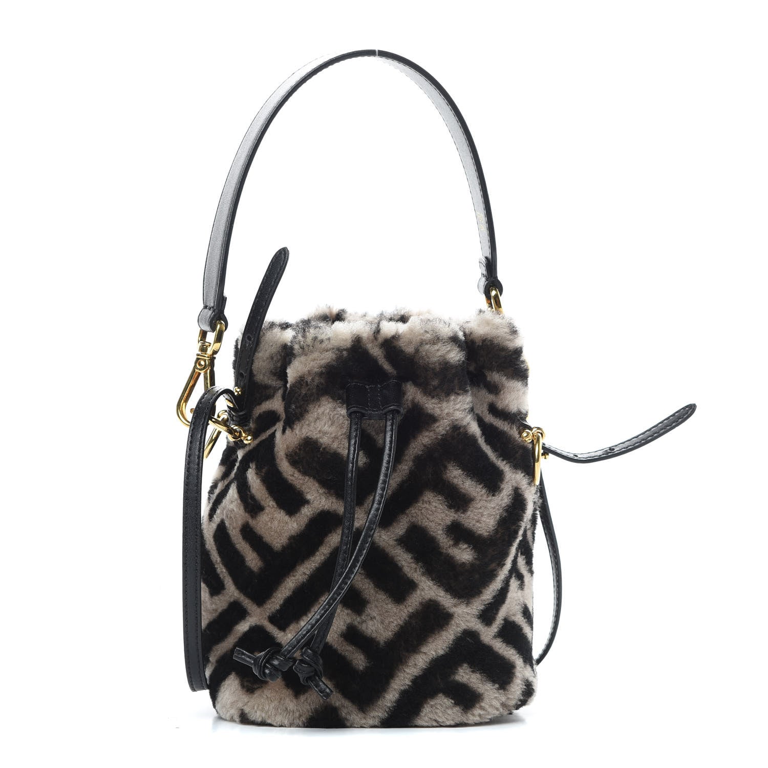Fendi Shearling F is Fendi Macro FF 1974 Diagonal Mini Mon Tresor Bucket Bag Dove Black 1 of 13