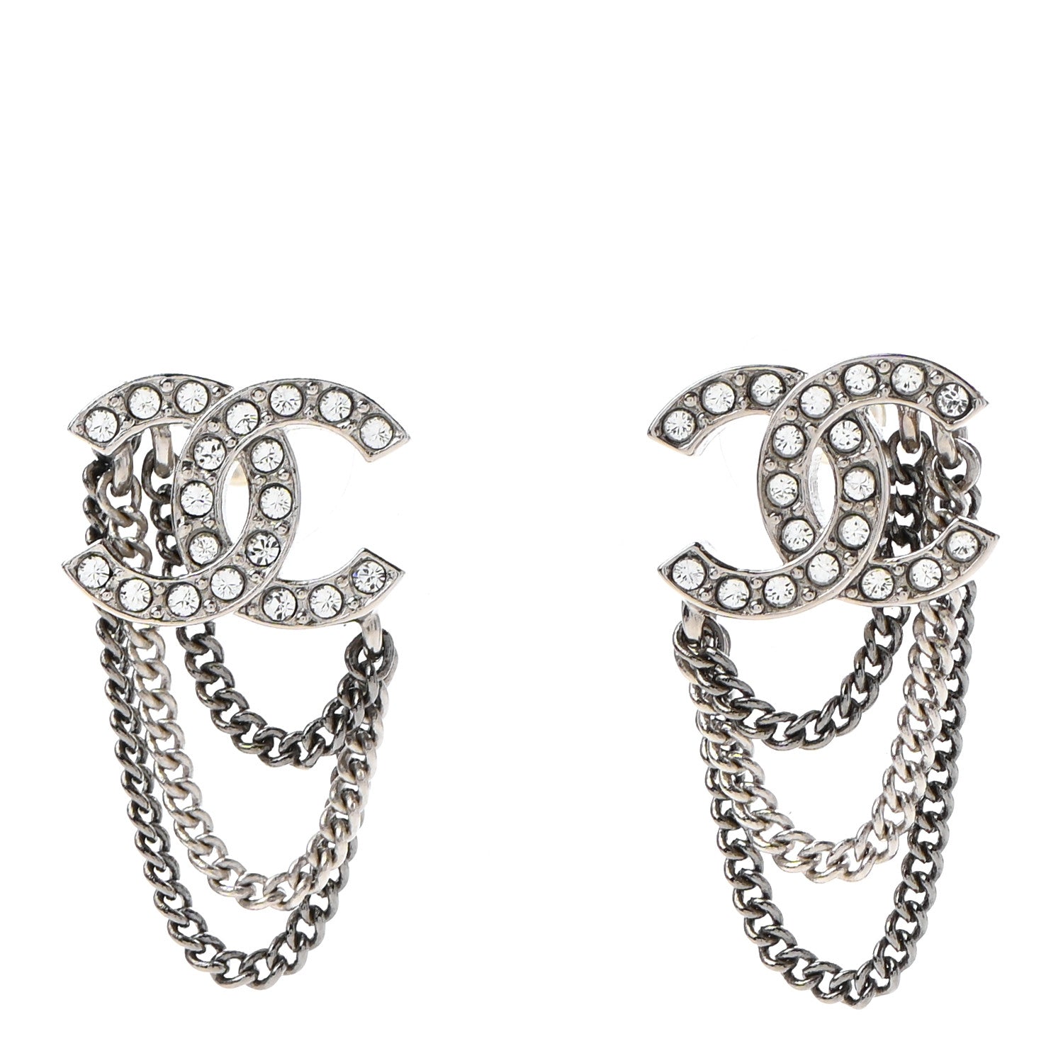 Chanel Crystal Chain CC Earrings Silver 1 of 4