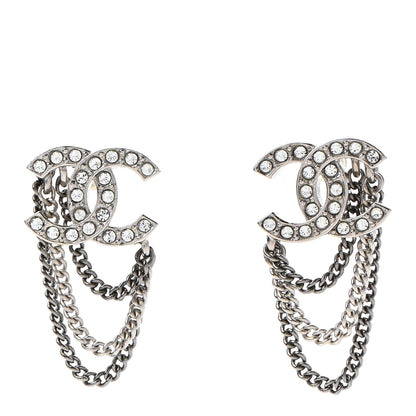 Chanel Crystal Chain CC Earrings Silver 1 of 4