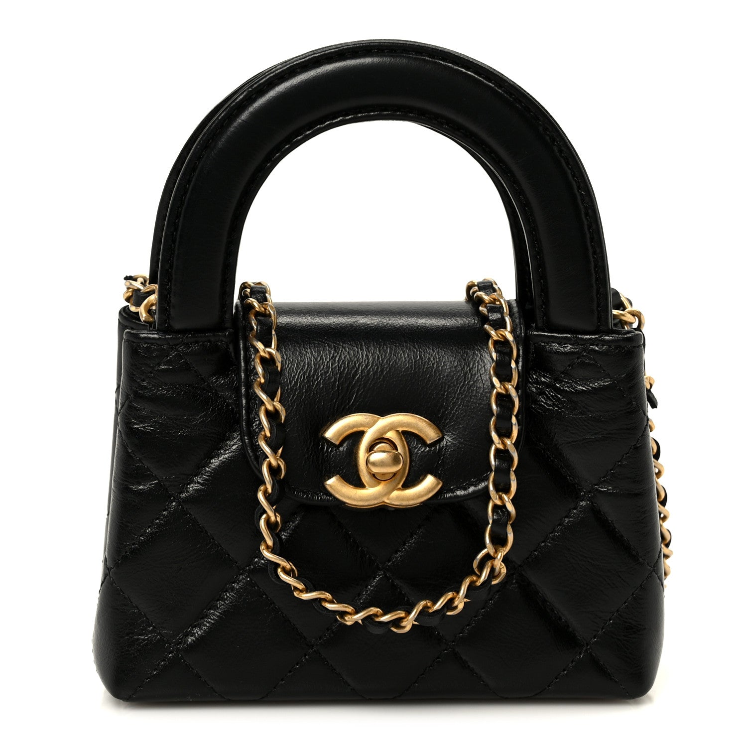 Chanel Shiny Aged Calfskin Quilted Mini Nano Kelly Shopper Black 1 of 10