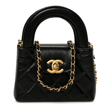 Chanel Shiny Aged Calfskin Quilted Mini Nano Kelly Shopper Black 1 of 10