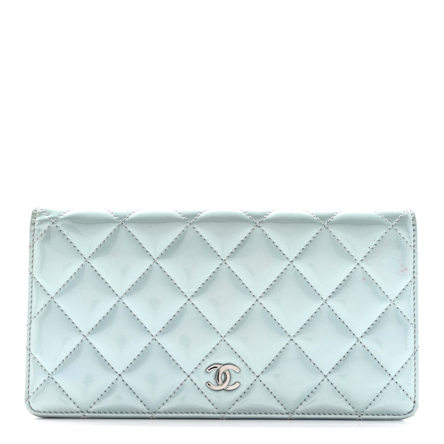 Patent Calfskin Quilted Yen Wallet Blue