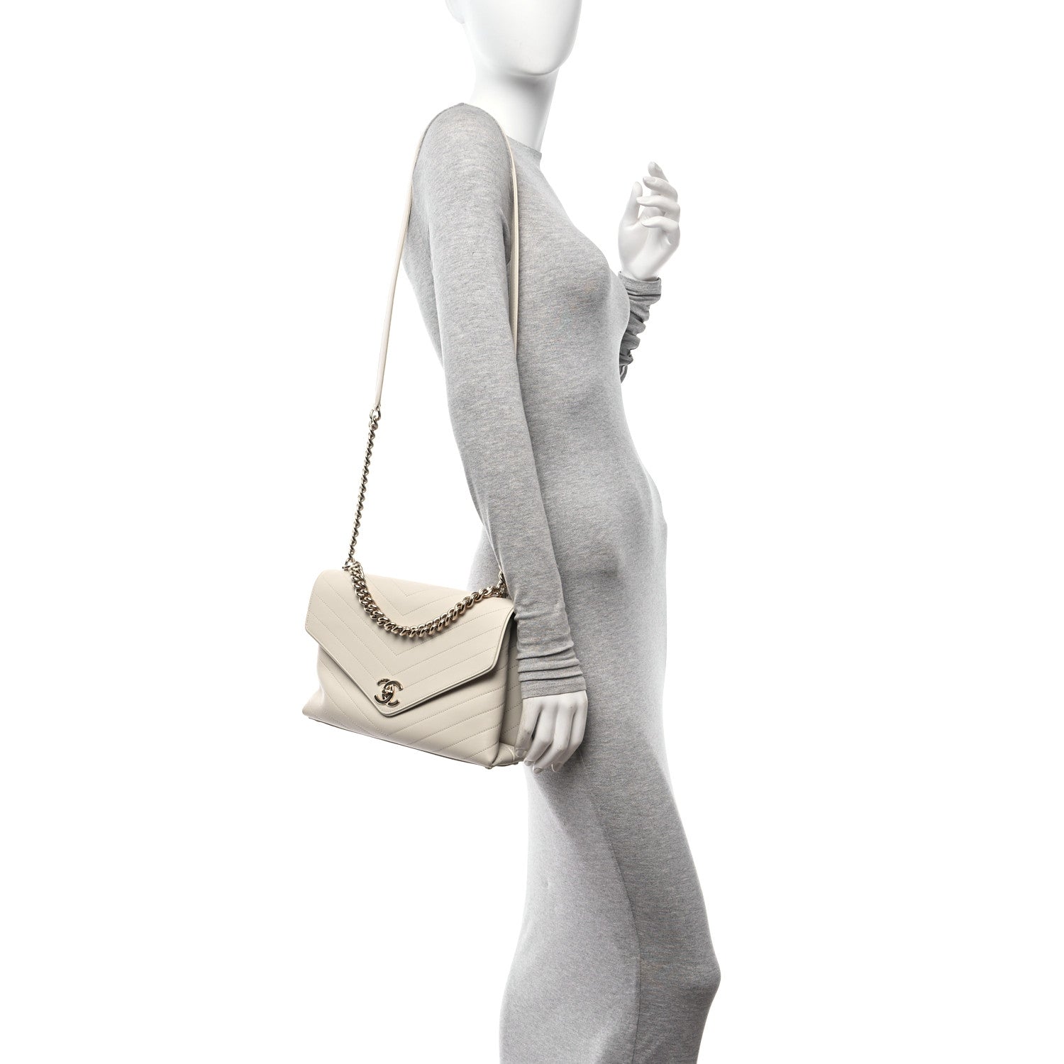Chanel Calfskin Chevron Stitched Medium Coco Flap Bag White 2 of 10