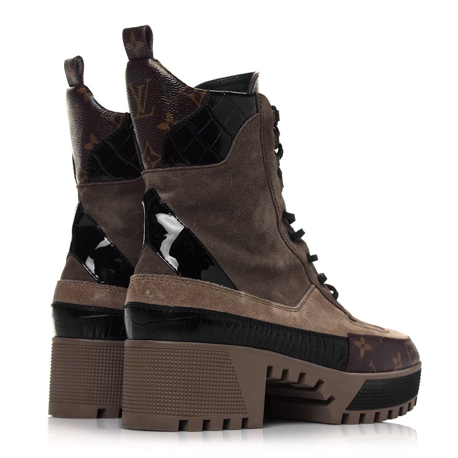 Louis Vuitton Suede Calfskin Monogram Laureate Platform Desert Boots 39 Taupe 4 of 8