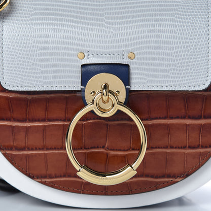 Chloe Shiny Calfskin Crocodile Embossed Small Tess Bag Blue Brown 7 of 9