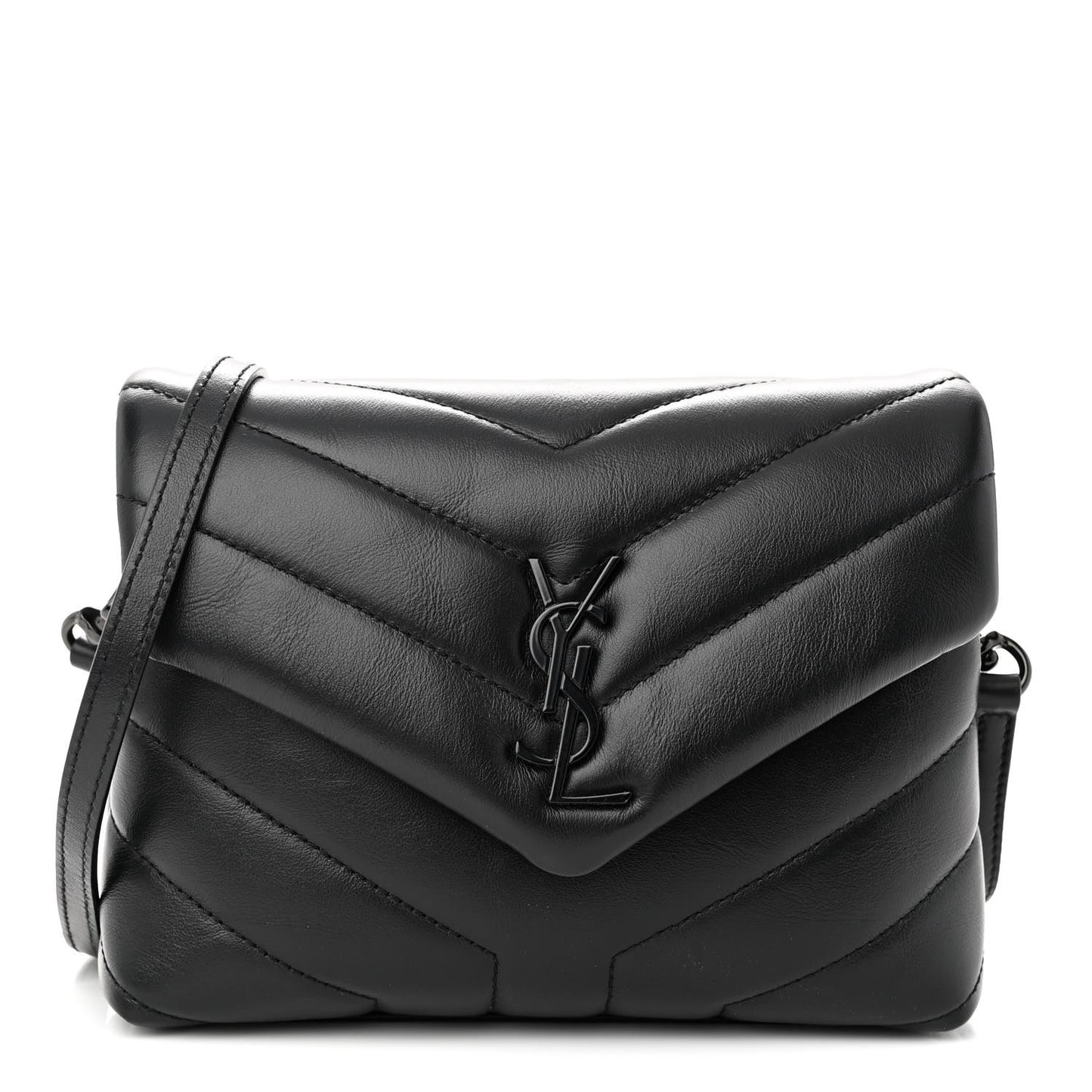 Calfskin Y Quilted Monogram Monochrome Toy Loulou Crossbody Bag Black