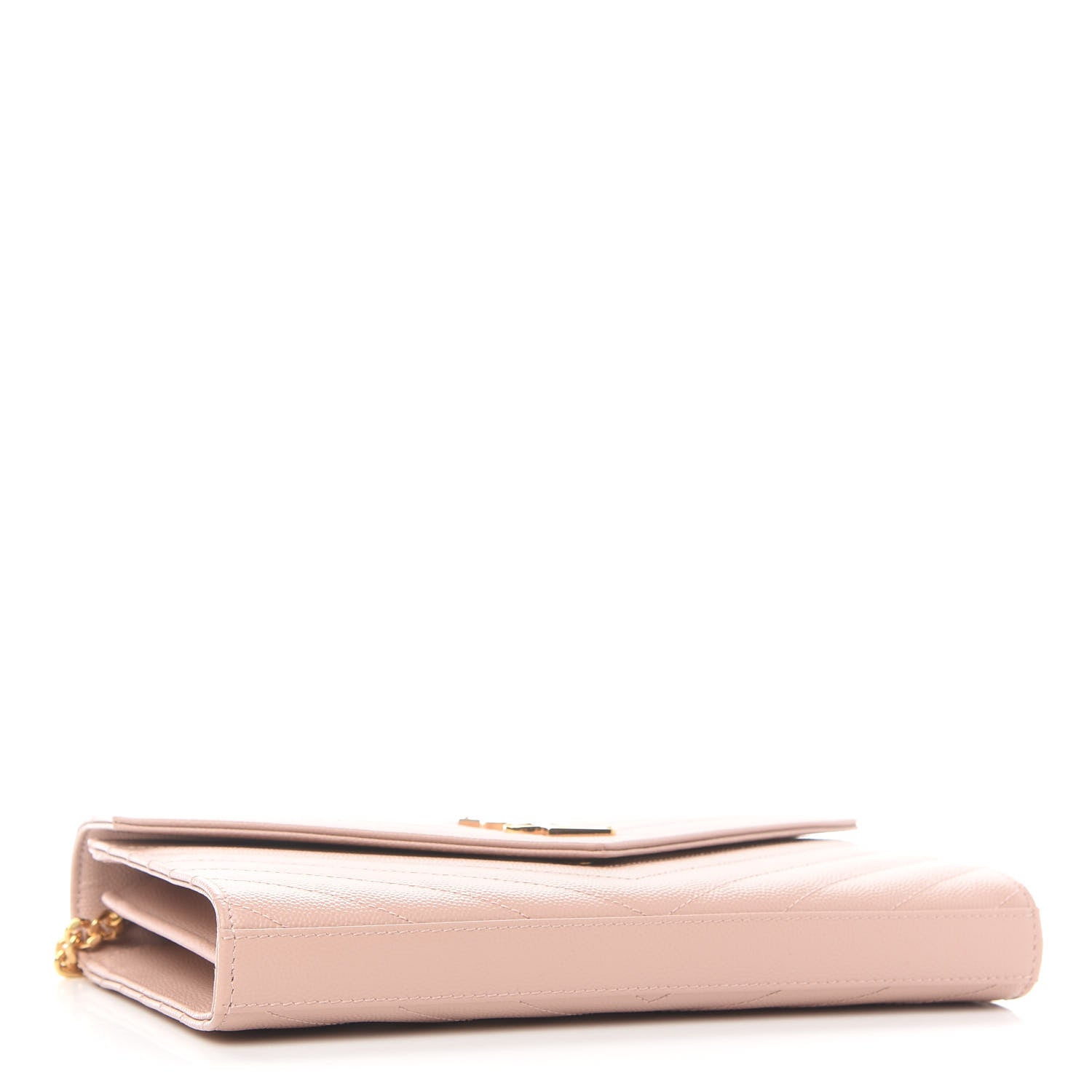 Saint Laurent Grain De Poudre Matelasse Chevron Monogram Chain Wallet Pale Pink 4 of 9