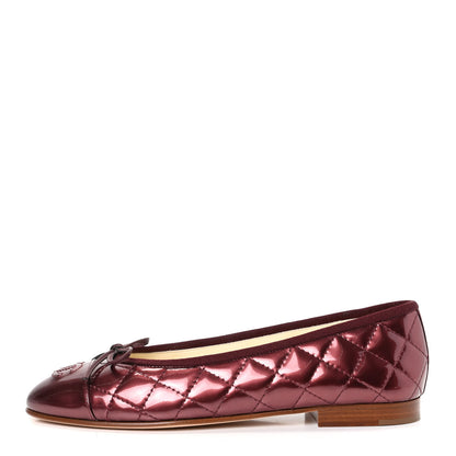 Chanel Patent Quilted Cap Toe CC Ballerina Flats 37.5 Rose Fonce 1 of 11