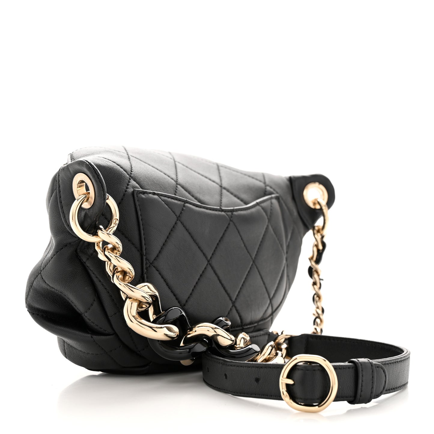 Lambskin Quilted Resin Bi-Color Waist Bag Fanny Pack Black
