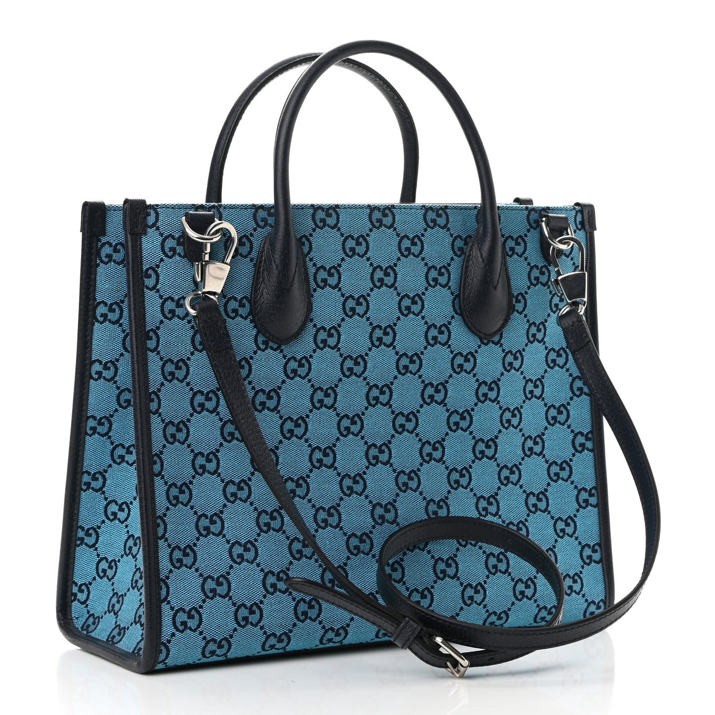 Monogram Multicolor Textured Dollar Calfskin Small Retro Interlocking G Tote Bag Light Blue