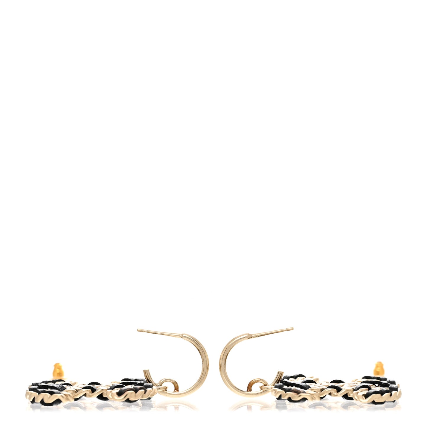 Crystal Lambskin Chain CC Vintage Allure Stud Earrings Black Gold