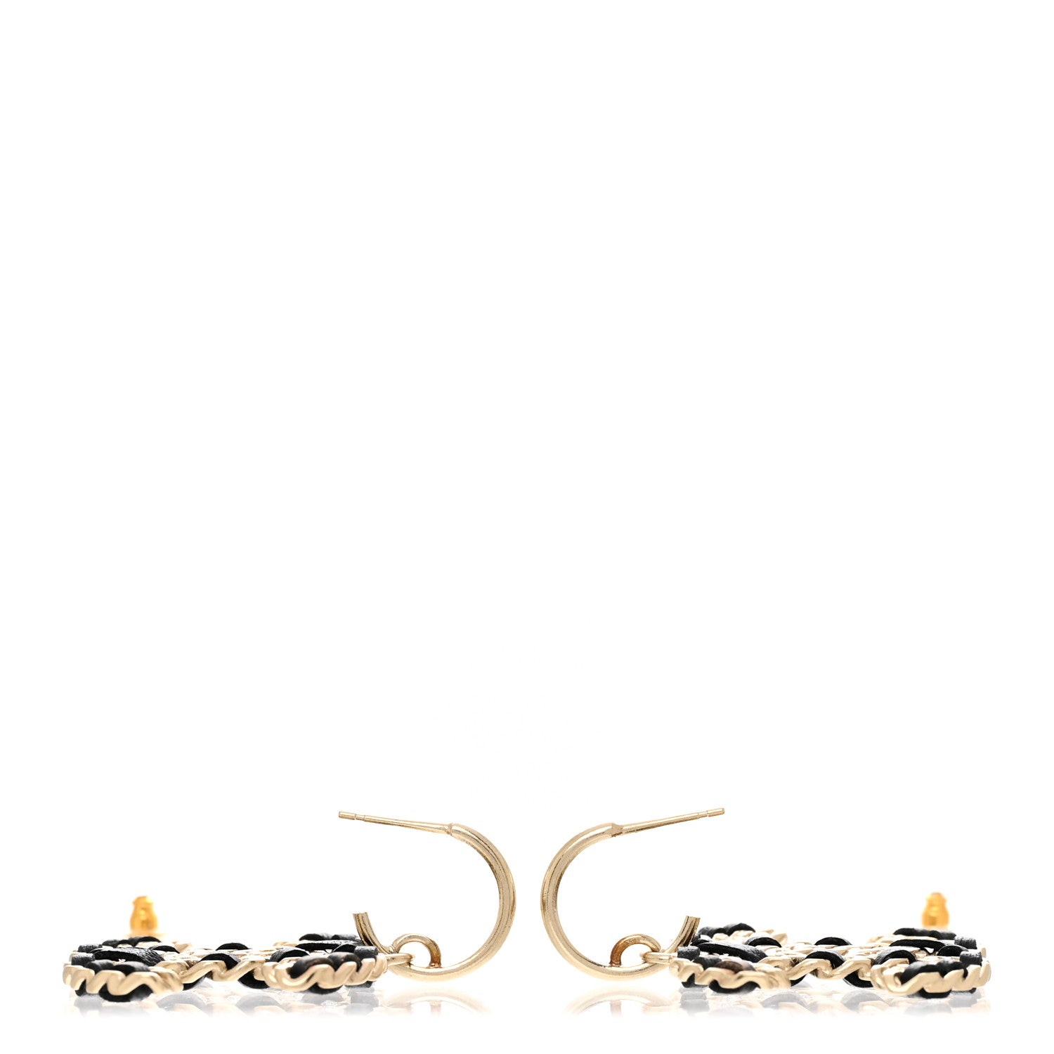 Chanel Crystal Lambskin Chain CC Vintage Allure Stud Earrings Black Gold 3 of 8
