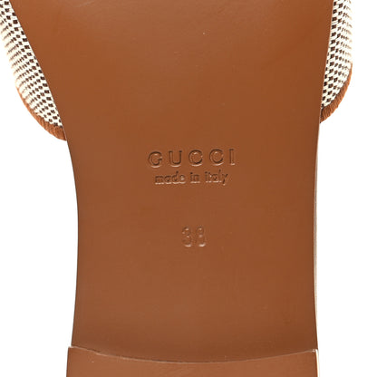Gucci Canvas Rice Cosmos Softy Calfskin Interlocking G Cut Out Slide Sandals 38 Brown Natural Sundial 7 of 9