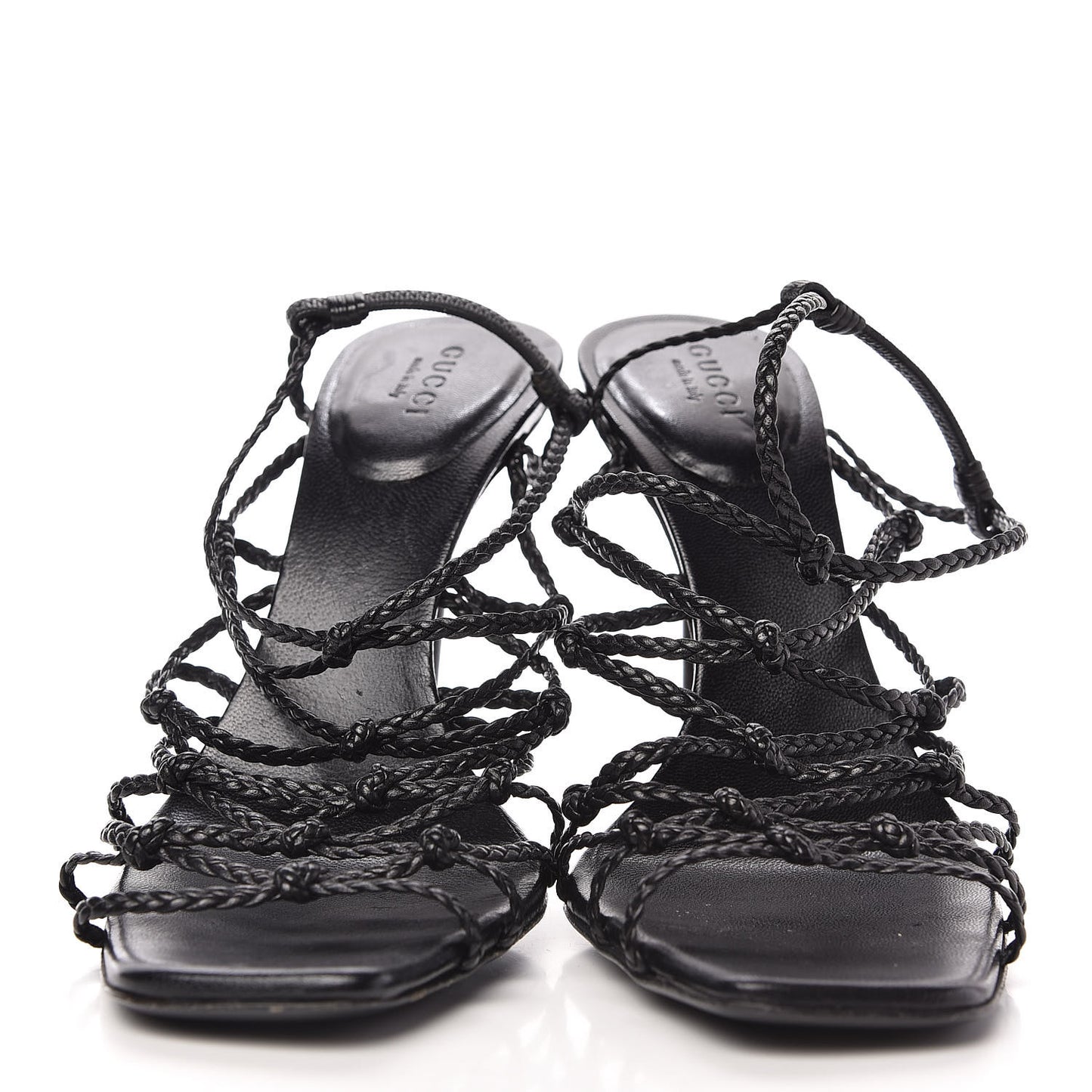 Calfskin Braided Strap Sandals 7 Black