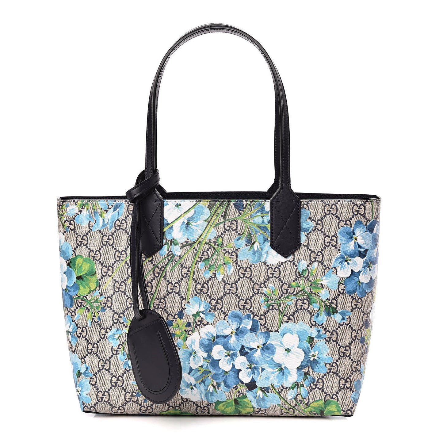 GG Supreme Monogram Blooms Small Reversible Tote Beige Blue Navy