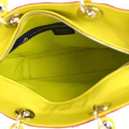 Christian Dior Lambskin Cannage Large Tri-Color Lady Dior Pink Blue Yellow 5 of 13