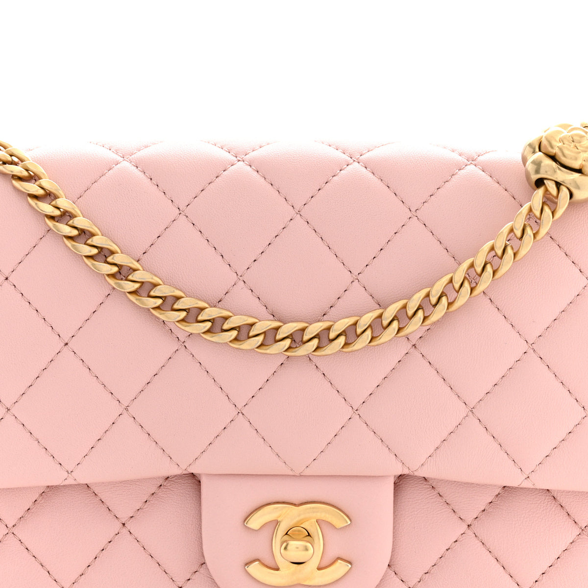Lambskin Quilted Small Sweet Camellia Flap Light Pink