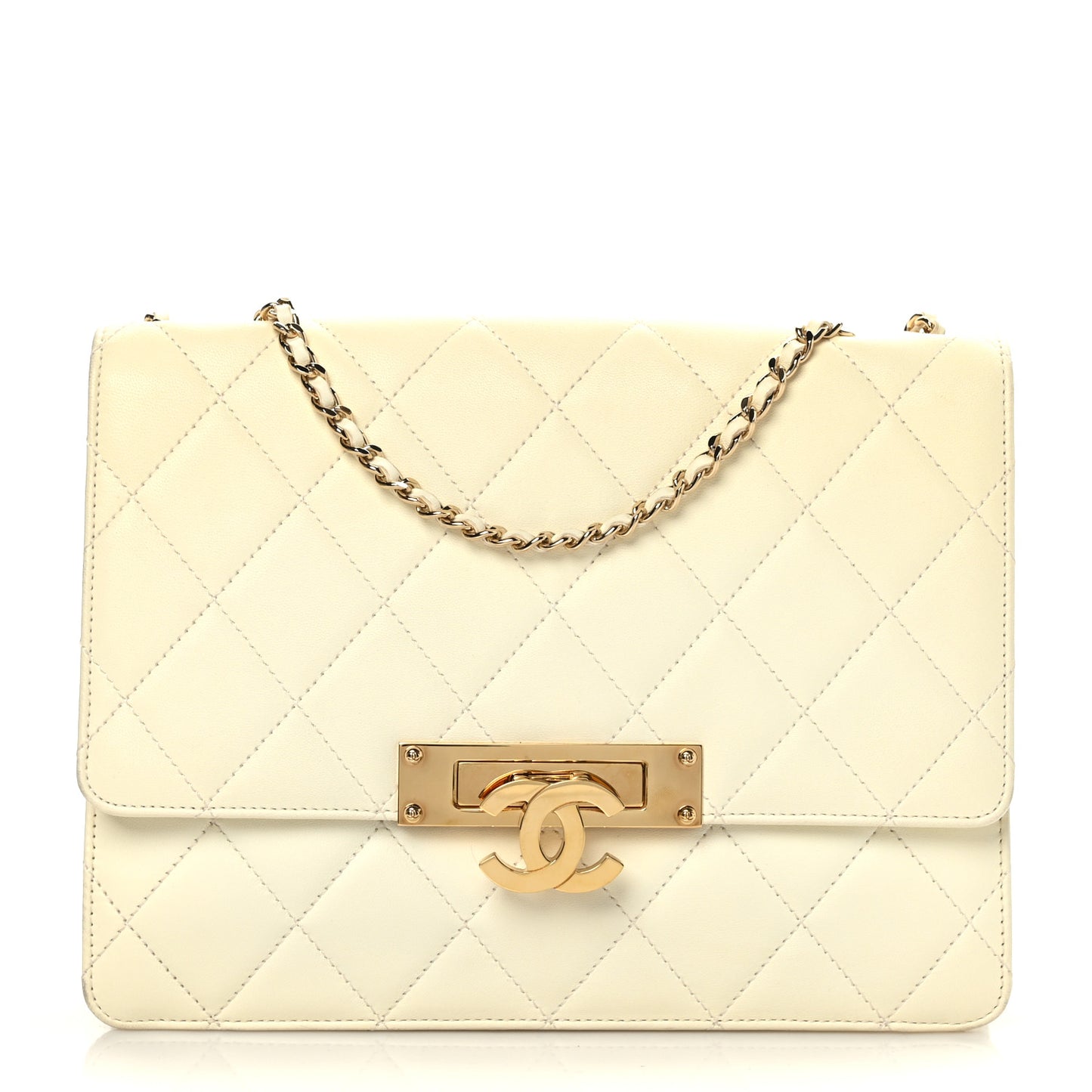 Lambskin Quilted Medium Golden Class Flap White
