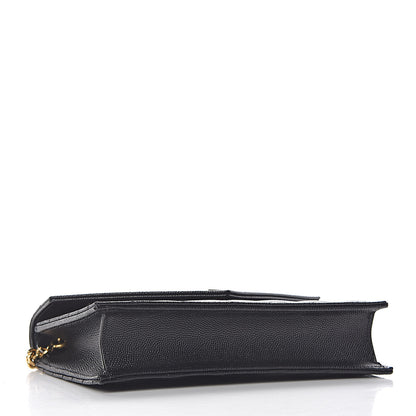 Saint Laurent Grain De Poudre Matelasse Chevron Monogram Envelope Chain Wallet Black 4 of 13