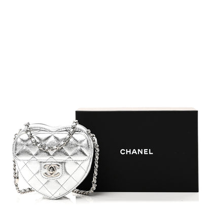Chanel Metallic Lambskin Quilted CC In Love Heart Clutch With Chain Silver 10 of 10