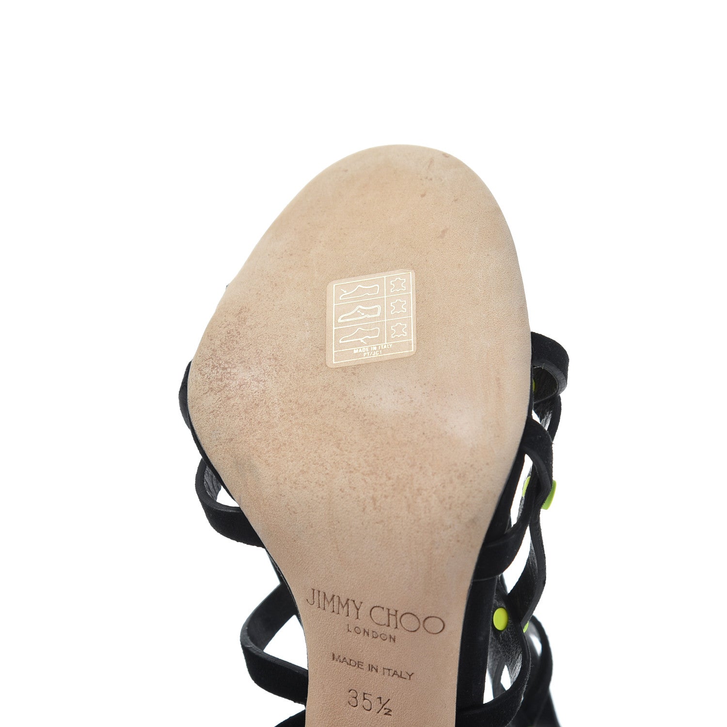 Jimmy Choo Suede Neon Studded Tina 100 Sandals 35.5 Black 8 of 10