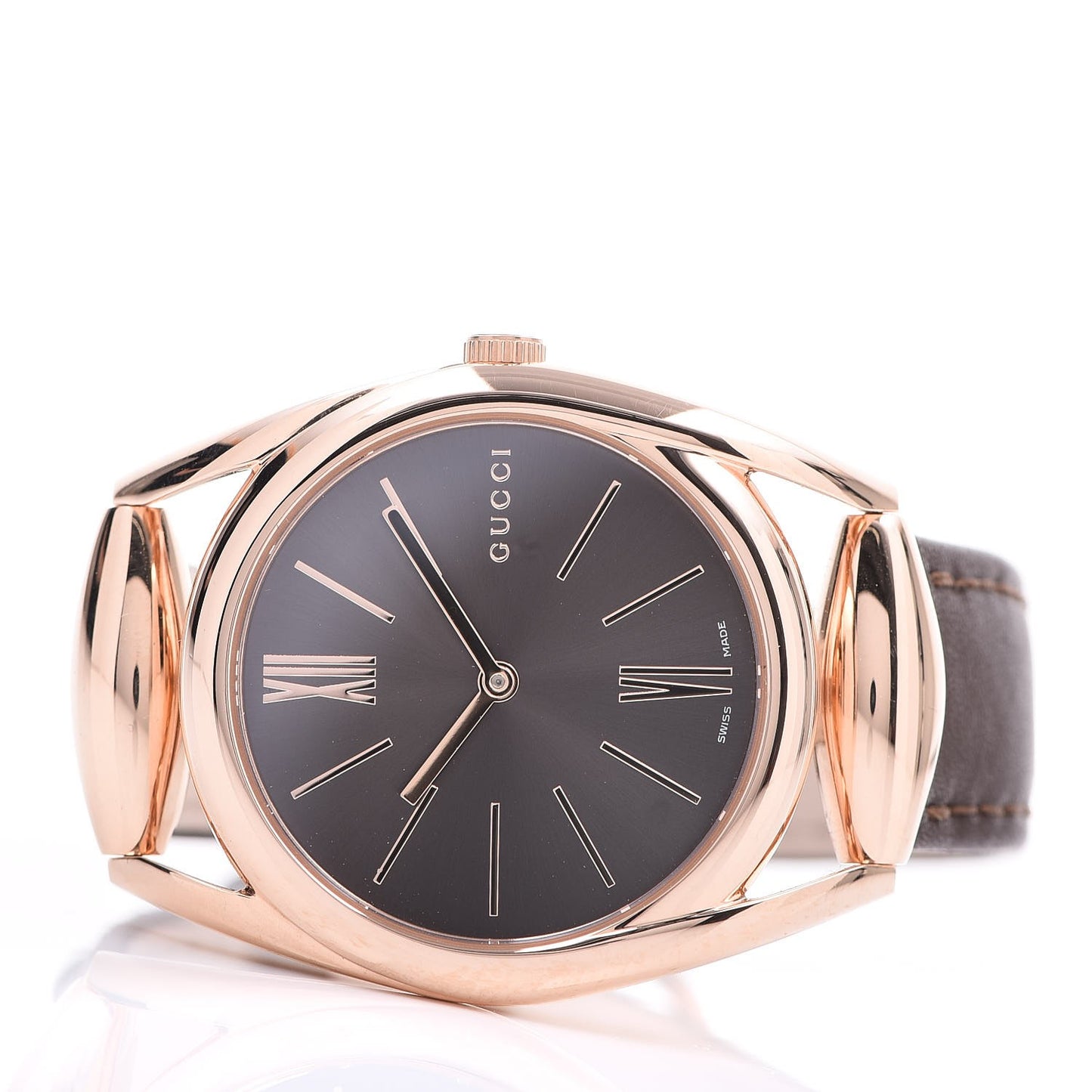 Stainless Steel Calfskin 34mm Horsebit Quartz Watch Brown