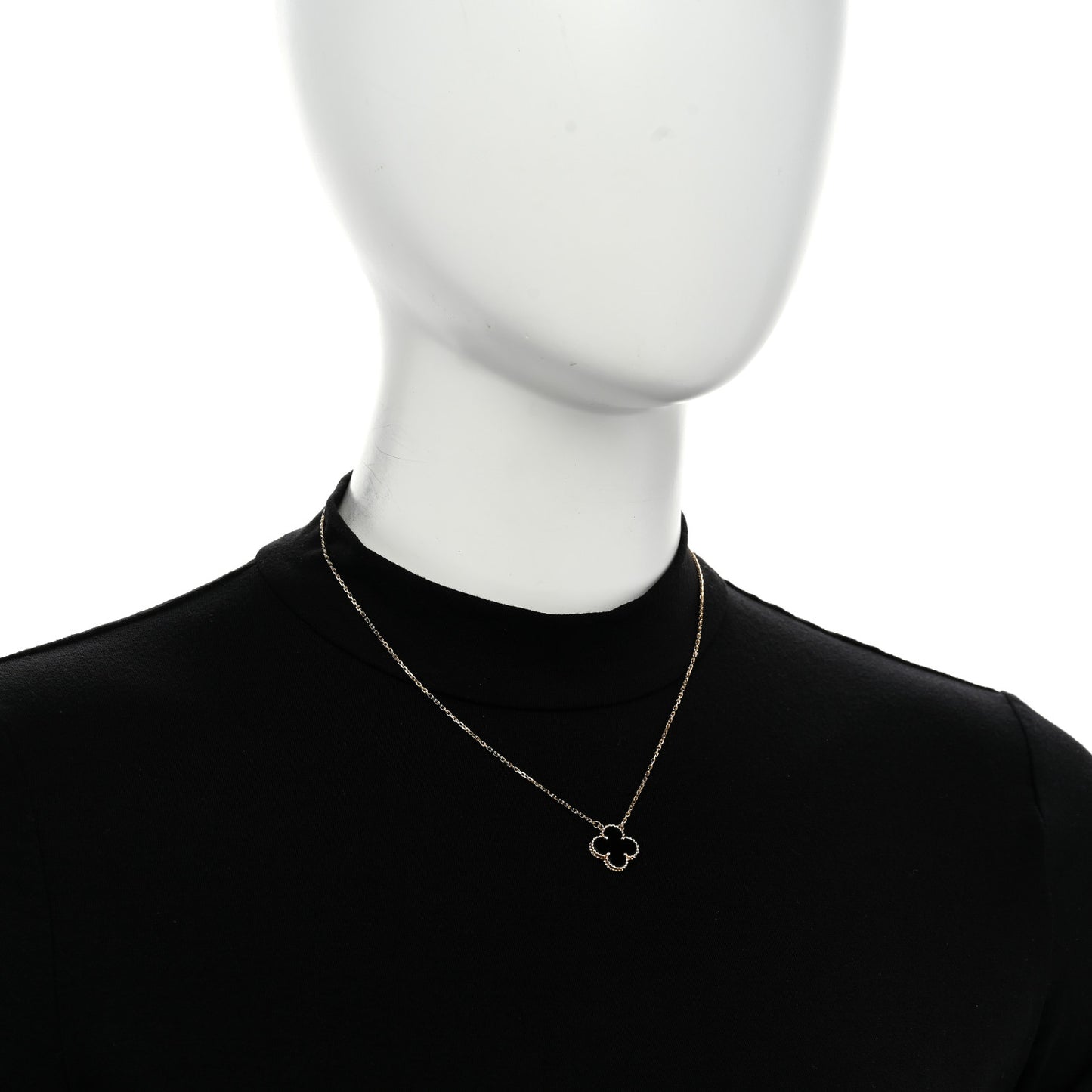 18K Yellow Gold Black Onyx Vintage Alhambra Pendant Necklace