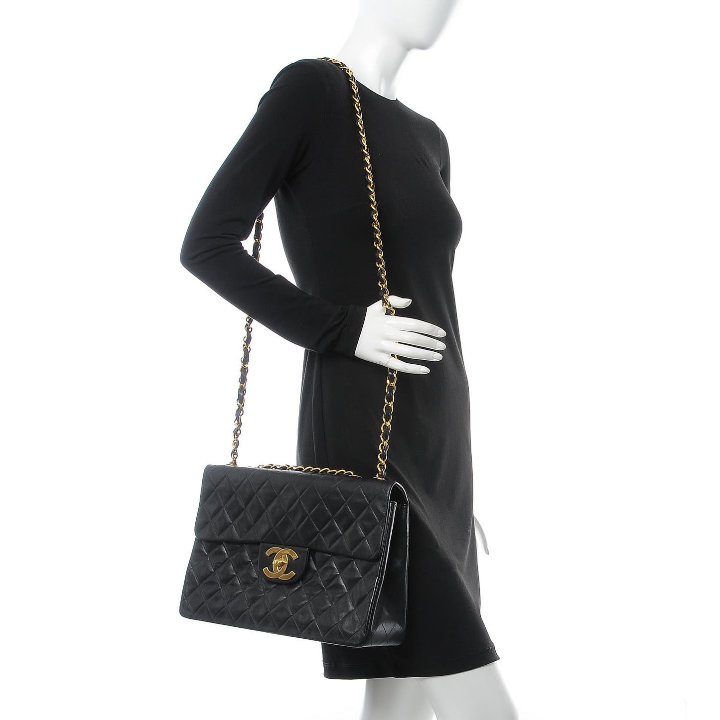 Lambskin Quilted XL Jumbo Single Flap Black